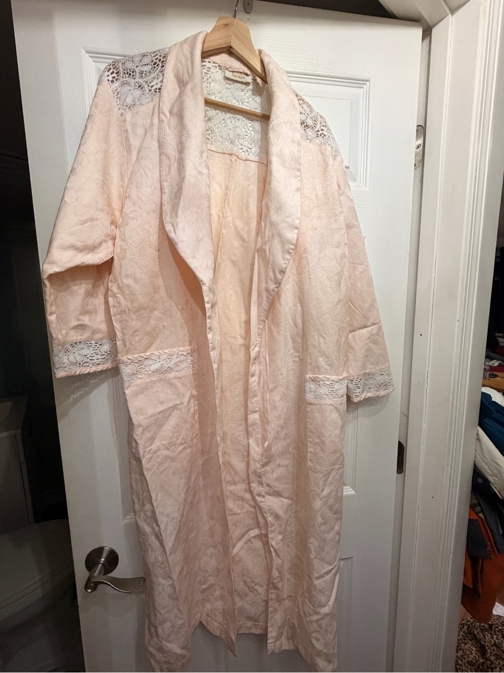 Vintage Victoria's Secret Gold Label Pale Pink Lace-Trim Robe